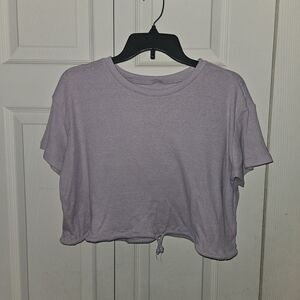 American Eagle Outfitters Lilac Ribbed Cropped Tie-Hem Top